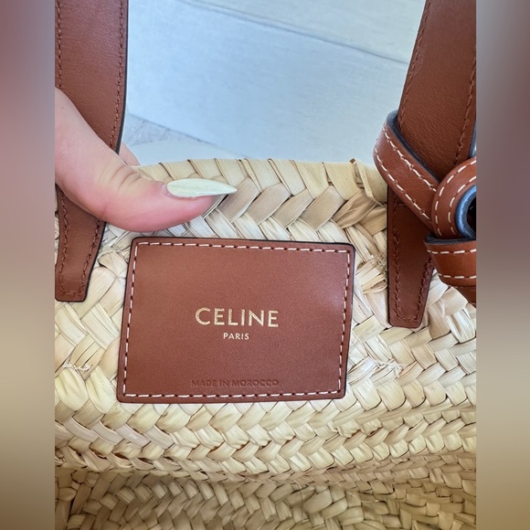 Celine Teen Classic Panier Palm leaves raffia calfskin beach tote bag - Picture 7 of 9